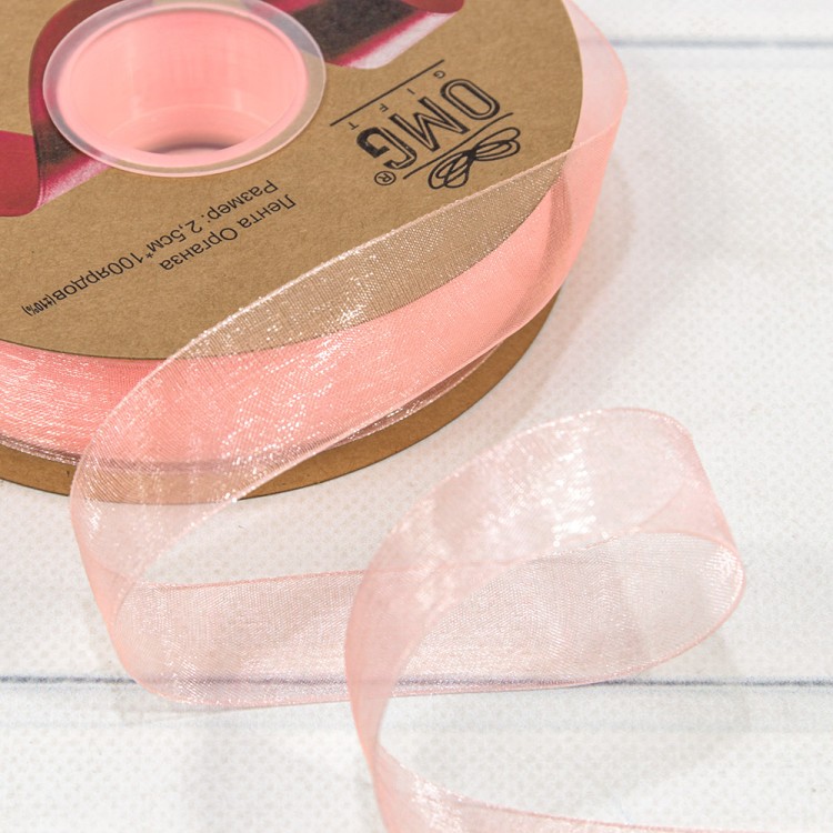 Лента Органза 2,5см*100ярд Персиковый 1/8 1/32 Арт: 559-25/1022