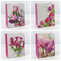 Пакет подарочный с блёстками "Тюльпаны" (микс 312) 18*23*10 210г 1/20 1/360 Арт: 000312E