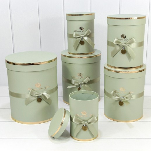 Коробки Цилиндр Набор 1/6 21*25,5 "Flowers for you" Серо-зелёный 1/8 Арт: 720950/4183
