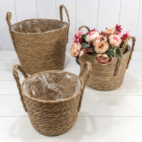 Корзины плетёные Круглые Набор 1/3 31*26 (±5%) из камыша с ручками Натуральный 1/8 Арт: 420217/3