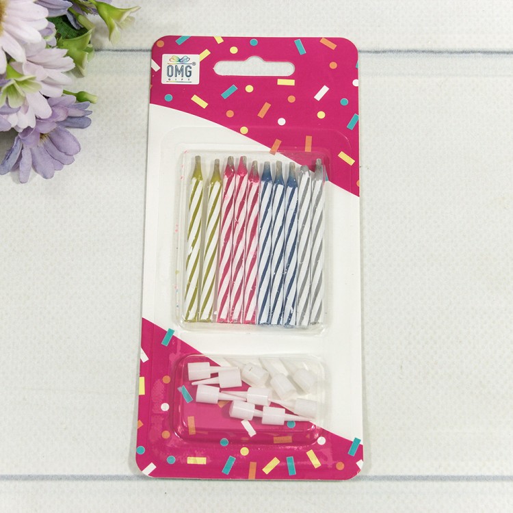 Свечи для торта набор (10 шт.) 5,5см "Незадувайка" (микс) 1/48 1/576 Арт: 20010-24