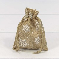 Мешочки из искусственного льна 9*12 с рисунком "Снежинки" 1/50 1/2000 Арт: 000807I/2