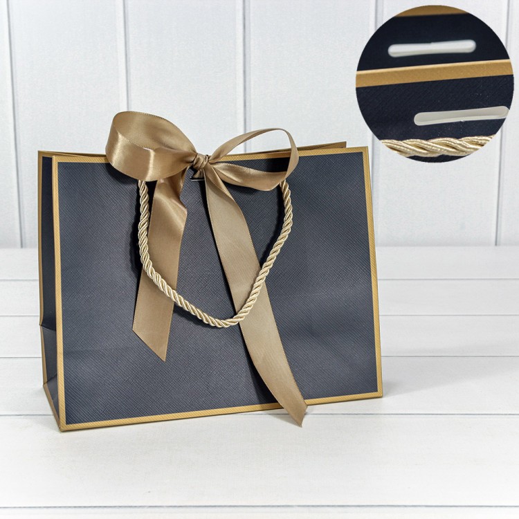 Пакет подарочный с лентой 23*18*10 210г Синий 1/10 1/160 Арт: 000502EA/16