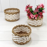 Корзины плетёные Круглые Набор 1/3 21*15 (±5%) из бумаги Натуральный/Белый 1/24 Арт: 420205/261