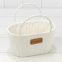 Корзина плетёная Овальная 20*12*11/18 (±5%) из пластика с ручками Белый 1/80 Арт: 420124/1