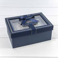 Коробки Прямоугольные Набор 1/3 22,5*16*9,5 с окошком и бантом Тёмно-синий 1/20 Арт: 721309/4 - Коробки Прямоугольные Набор 1/3 22,5*16*9,5 с окошком и бантом Тёмно-синий 1/20 Арт: 721309/4