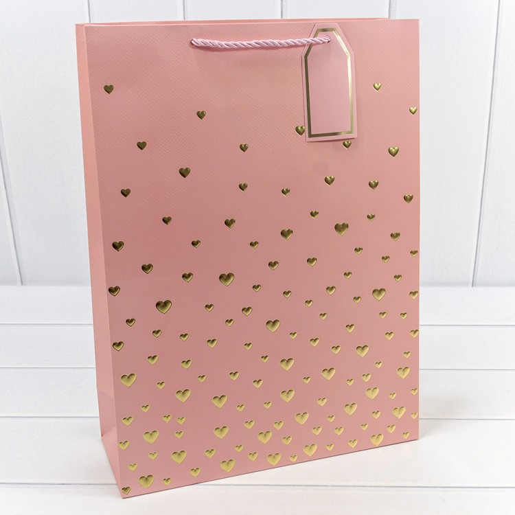 Пакет подарочный с тиснением "Сердечки" Розовый 31*42*12 210г 1/12 1/120 Арт: 300880A/13