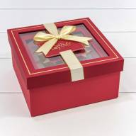 Коробки Квадратные Набор 1/3 19*19*9,5 с окошком и бантом Красный 1/18 Арт: 721308/2 - Коробки Квадратные Набор 1/3 19*19*9,5 с окошком и бантом Красный 1/18 Арт: 721308/2