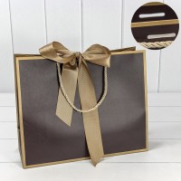 Пакет подарочный с лентой 32*26*12 210г Коричневый 1/10 1/120 Арт: 000503CA/2