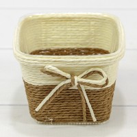 Кашпо плетёное Квадратное 11*11*8 (±5%) из бумаги с бантиком Коричневый 1/100 Арт: 420141/12