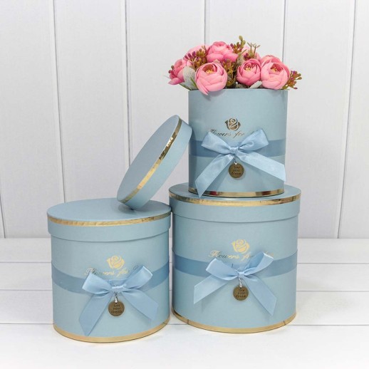 Коробки Цилиндр Набор 1/3 18*17 "Flowers for You" Голубой 1/12 Арт: 720112/177