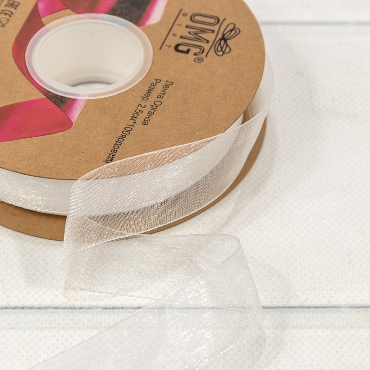 Лента Органза 2,5см*100ярд Жемчужно-белый 1/8 1/32 Арт: 559-25/1042